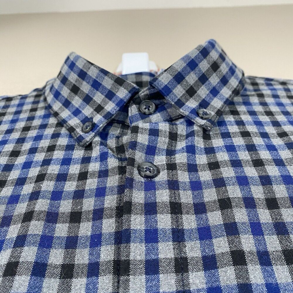 Mizzen Main Shirt Mens XL Trim Gray Blue Check Button Flannel No Tuck Quick Dry - Picture 4 of 9